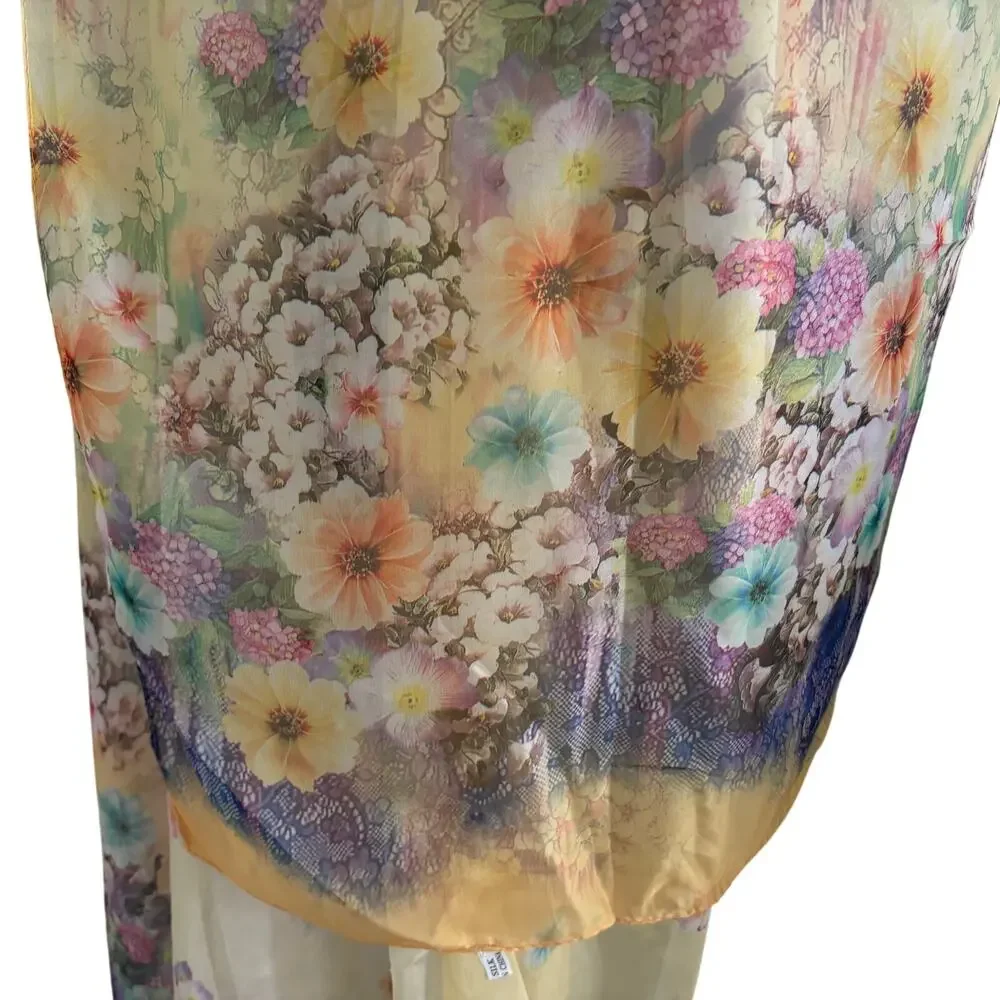 Impressionist Floral  !00% Silk Large Scarf Wrap Shawl Yellow Cottage  56 x 54
